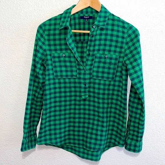 Madewell Green Black Checker Plaid Button Shirt - Picture 1 of 7